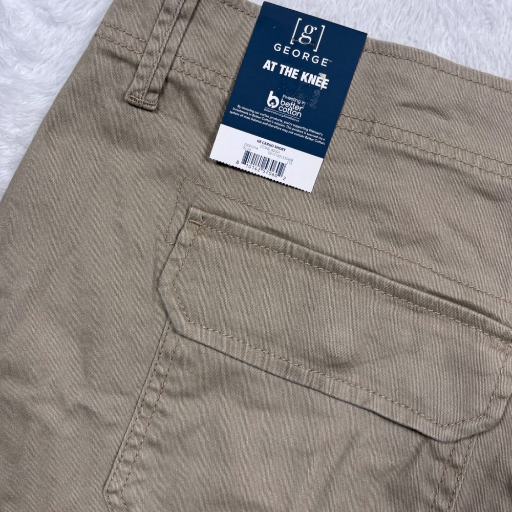 NEW George Cargo Shorts Mens 46 Tan Stretch 10" Inseam Cotton Twill Hiking Gift